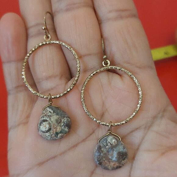 Ocean Jasper Double Drop Dangle Hook Earrings - Picture 3 of 4